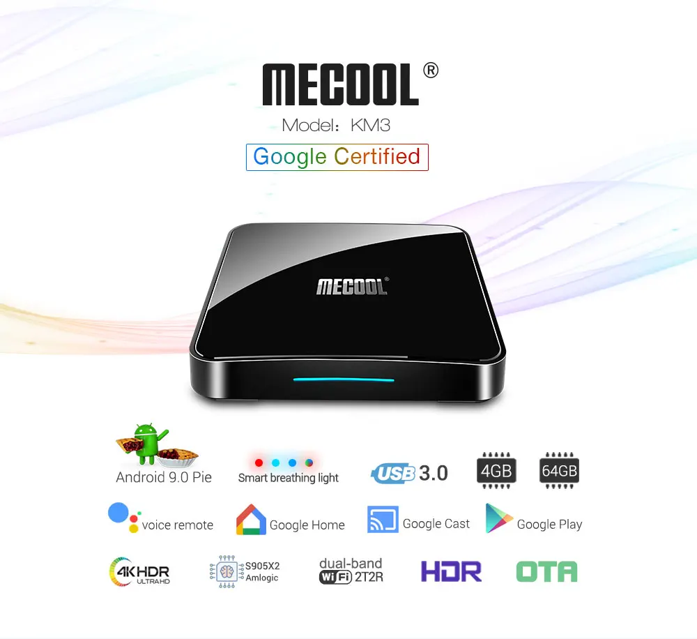 MECOOL KM3 Android 9,0 голос Управление ТВ Box Amlogic S905X2 2,4G 5G Wi-Fi Bluetooth 4,1 Декодер каналов кабельного телевидения Поддержка 4 K HD медиа-плеер