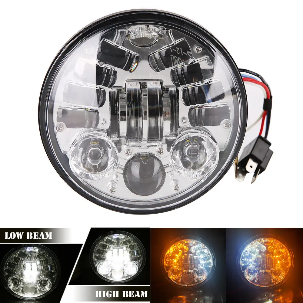 70w silver Стиль хромированный 5,75 дюймов светодиодный фонарь 5 3/" светодиодный DRL 50 Вт мотоциклетные фары для Sportster 883 XL883 FXCW - Цвет: 70w silver