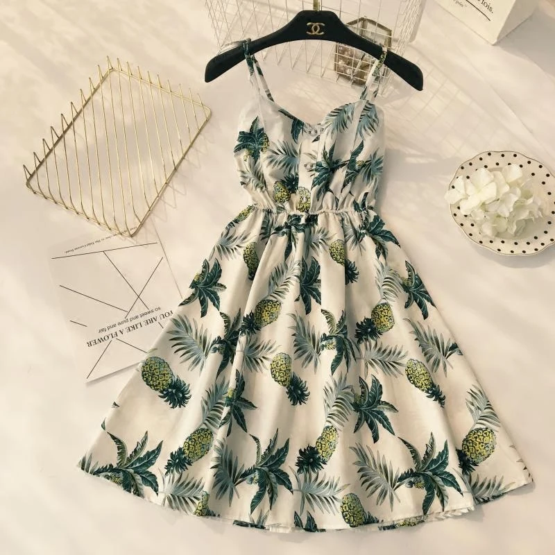 Женское богемное платье ALPHALMODA на бретельках с принтом ананасов Пляжное