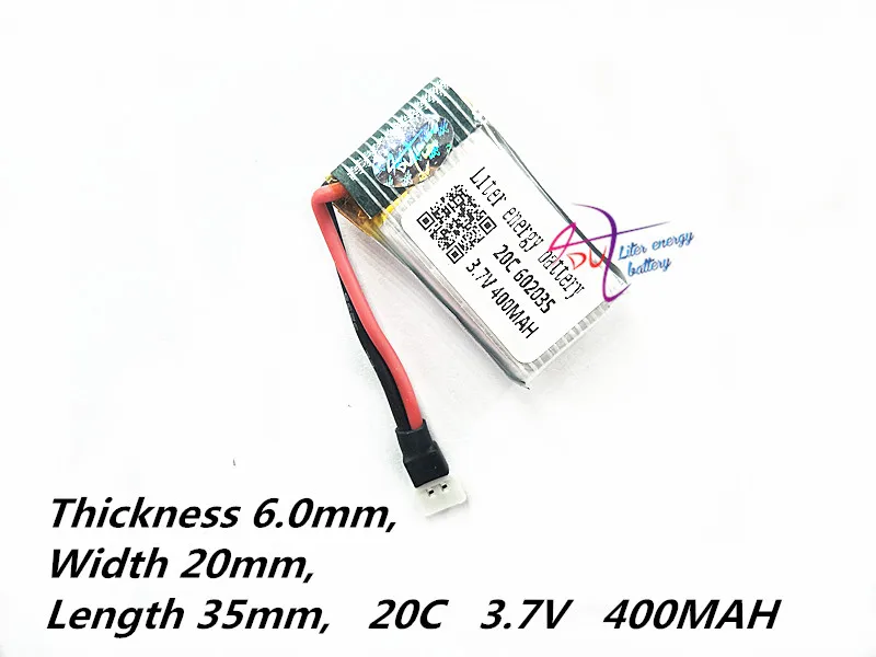 MX2.0 2P 602035 3 7 V 400mAh литий полимерная батарея для Hubson X4 H107 MJXRC F47 DiFeida DFD F180