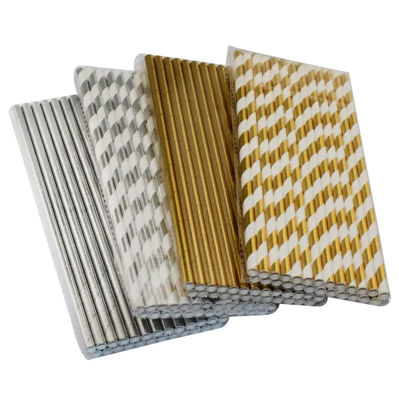 

ipalmay 10000pcs Decoration Supply Party Paper Straws Disposable Gold Silver Foil Drinking Straws for Wedding Sports Theme Party