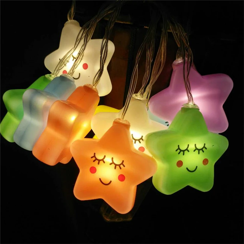 

1M 10 LED Garland Smile Stars String lights Gift for Kids Children Decors for Room Party New Year Christmas Tree Battery Powered