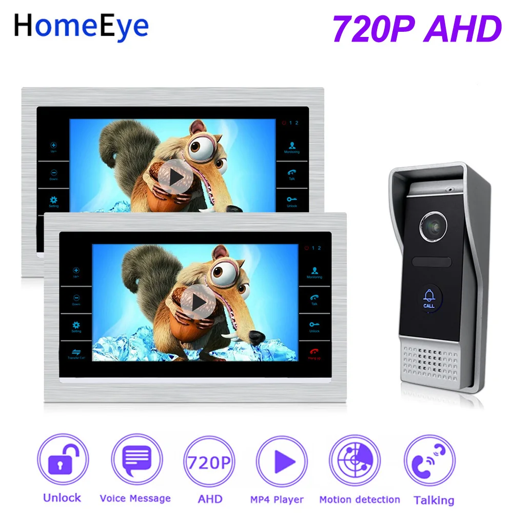 HomeEye 720P 7'' AHD Video Door Phone Video Intercom Home Access Control System Motion Detection OSD Voice Message Video Record