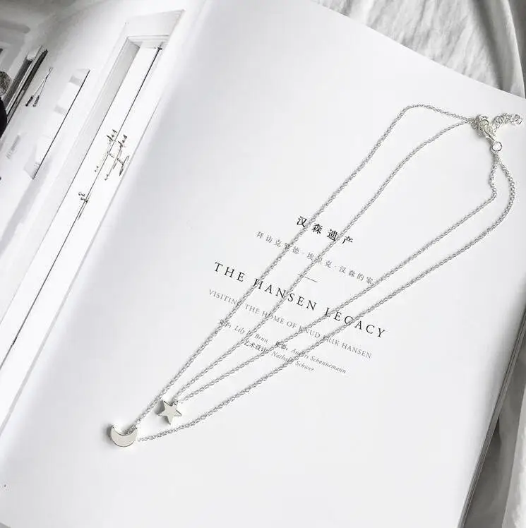 Корейская мода двойная Луна Звезда подвеска кулон ожерелье|Цепочки| |