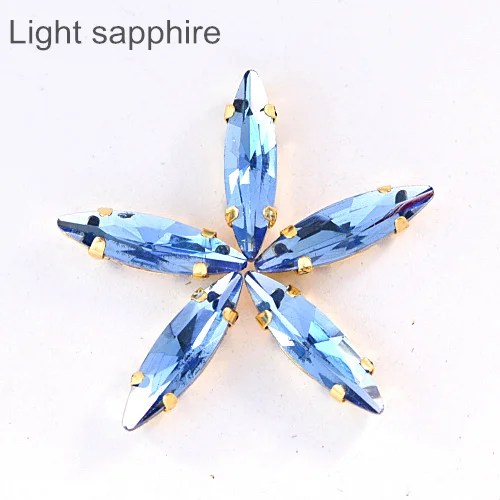 Light sapphire 4x15 мм, 50 шт., цветные стразы в виде лошадиного глаза с золотыми когтями для шитья, стеклянные камни для свадебного платья F0065 - Цвет: Light sapphire