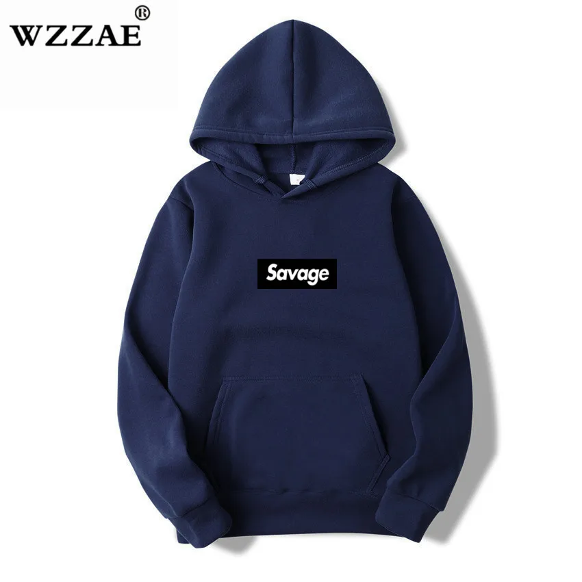 WZZAE Новинка 21 Savage уличная одежда шерсть хлопок Suprem толстовки Parody No Heart X Savage Толстовка для мужчин и женщин хип-хоп - Цвет: Navy Blue 2