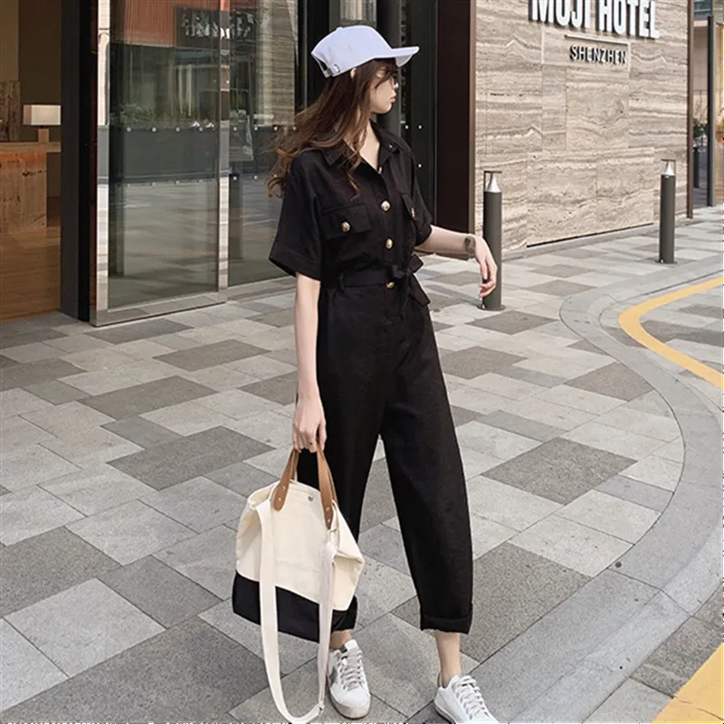 2019 Летний комбинезон для женщин Модный квадратный воротник пояс с высокой талией