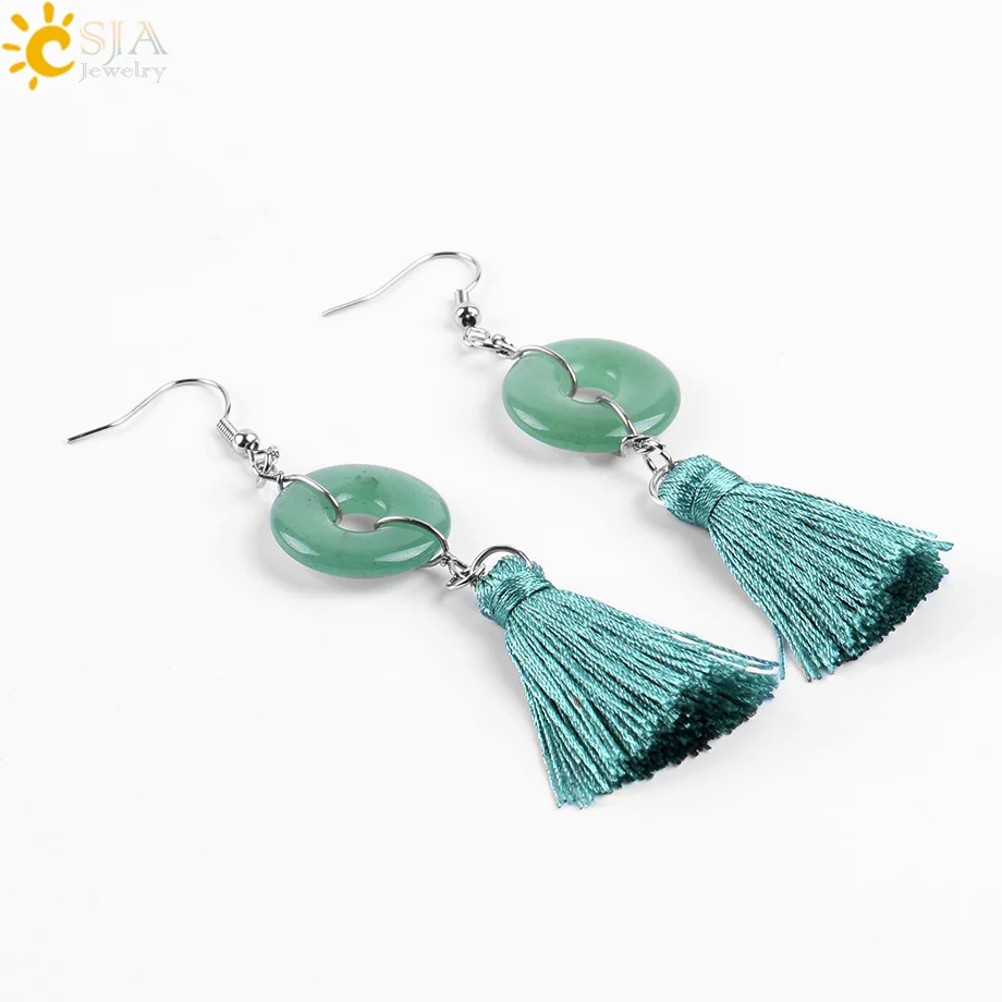Женские длинные серьги CSJA в этническом стиле из шелка с кисточками Круглые