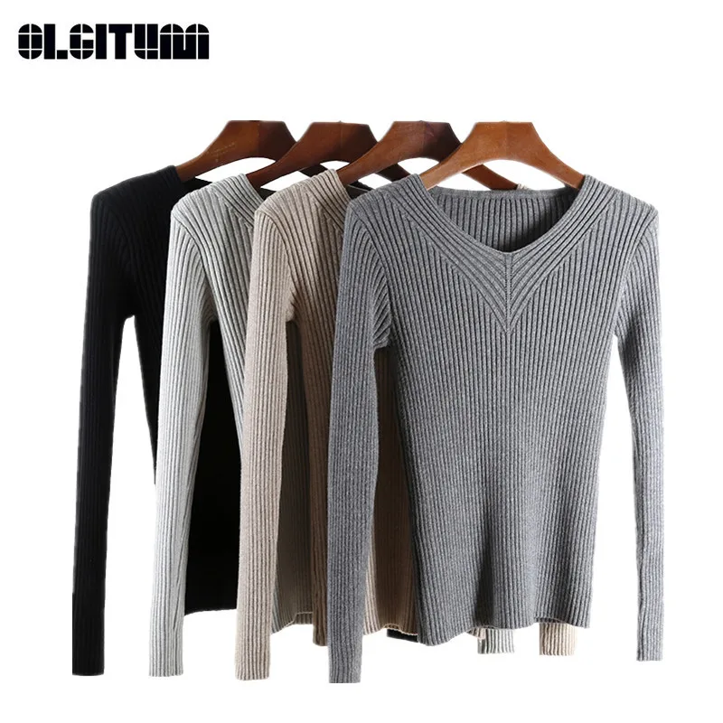 

Winter Women's Sweater New Design Bottoming Shirt for Autumn Slim V-neck Thin Female Sweater Multi-color Optional SW805