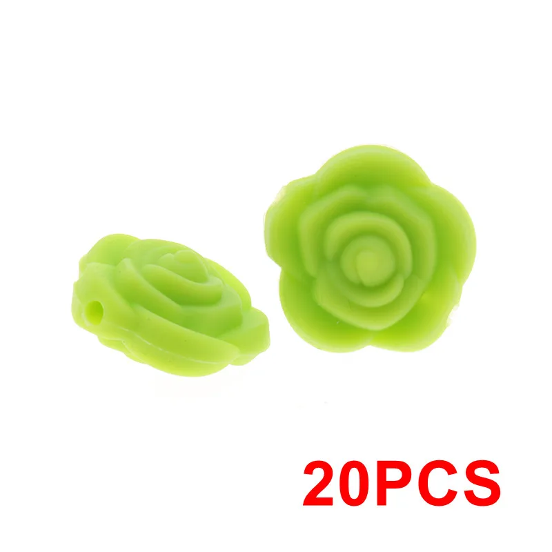 08 Chartreuse 20 шт. мини-цветок розы Силиконовые Детские Прорезыватели бусины BPA бесплатно Новорожденные прорезывание зубов ожерелье браслет установка DIY Binfant уход подарки - Цвет: 08 Chartreuse