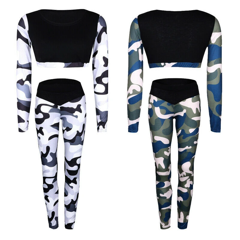 Женские модные спортивные костюмы с камуфляжным принтом летние футболки