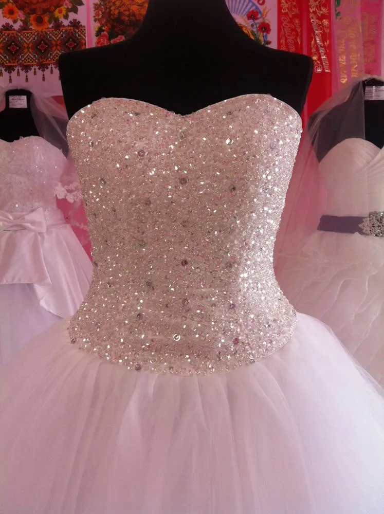 Princesa без бретелек Тюль спинки Vestidos De Noiva Роскошный Кристалл бисер бальное платье