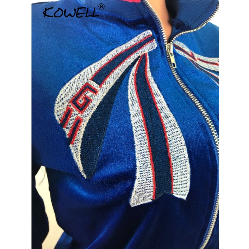 Women Tracksuit Winter Embroidery Two Piece Set Patchwork Velvet Casual Sweatshirts Tops+Long Pants Sets Warm 2 |