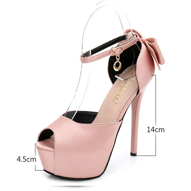 14cm Pink Туфли с открытым носком на высоком каблуке с ремешком на лодыжке; женские туфли-лодочки; обувь на платформе; женские летние босоножки; женская обувь на шпильке с бабочкой - Цвет: 14cm Pink