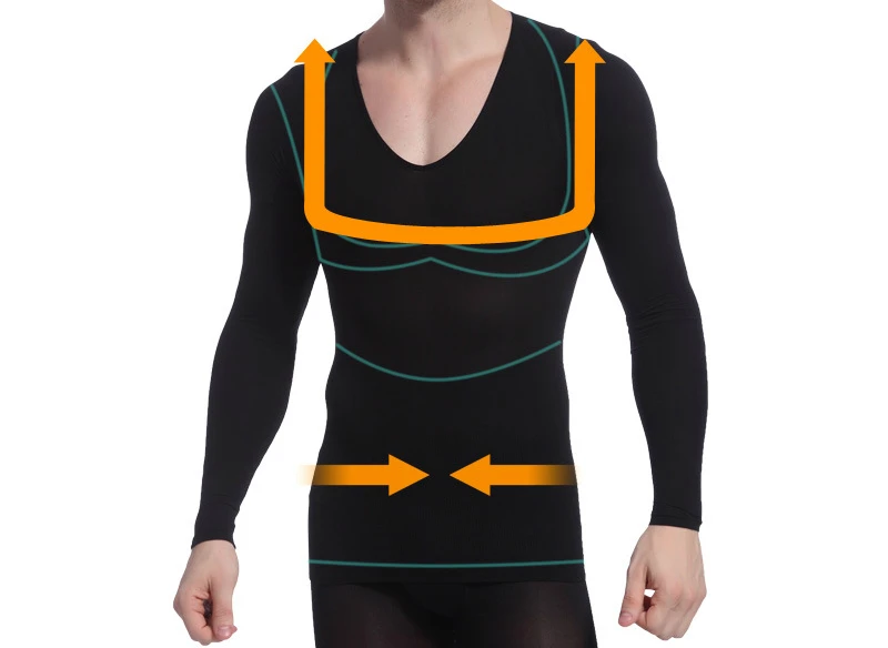 Мужской Корректор осанки футболки для похудения живота с длинными рукавами