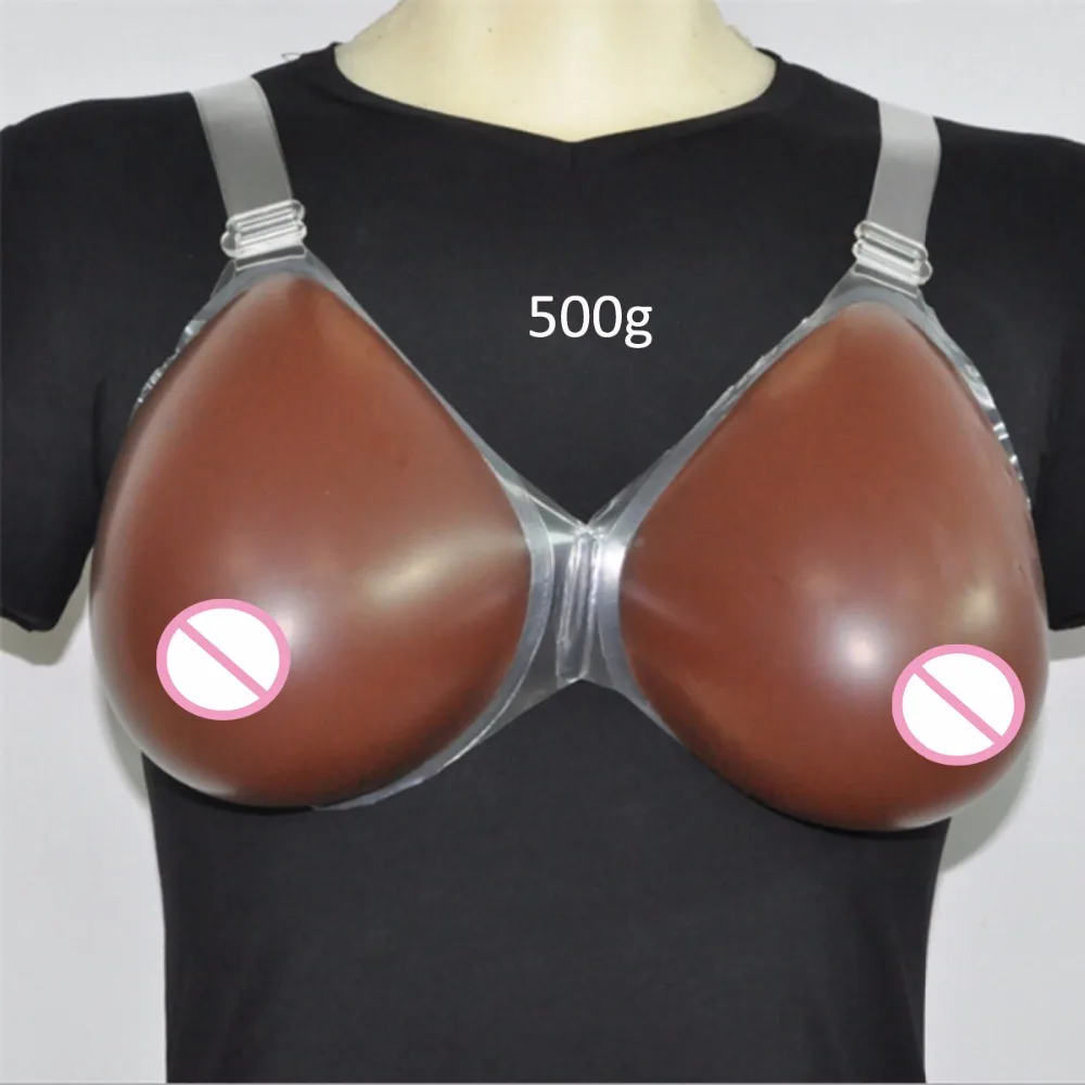 

Artificial Soft Silicone Breast Forms With Strap Boobs Enhancer 500g/600g/800g/1000g/Pair Dark Skin Color For Crossdresser