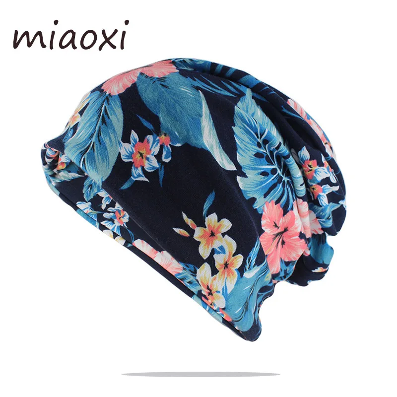 

New Fashion Floral Women Beauty Skullies Beanies Lady Double Used Hat Scarf Cute Girls Cotton Brand Hats Autumn Warm Bone