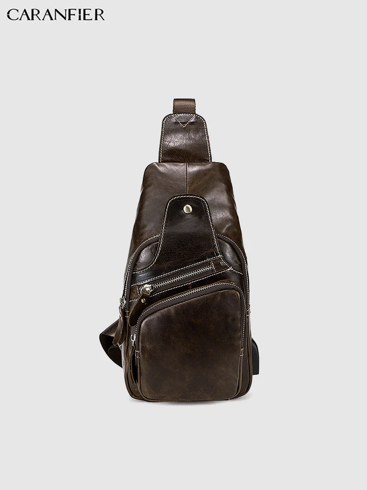 Мужская нагрудная сумка из натуральной воловьей кожи на молнии|Поясные сумки| |