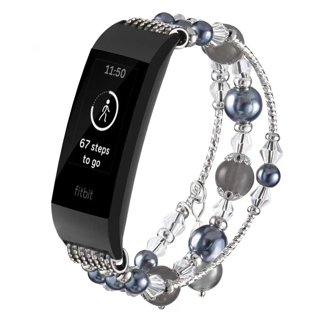 Honecumi для Fitbit Charge 3 Band модный браслет ручной работы Жемчуг Бусины ремешок для Fitbit ювелирные изделия для женщин Девушка - Цвет: Black