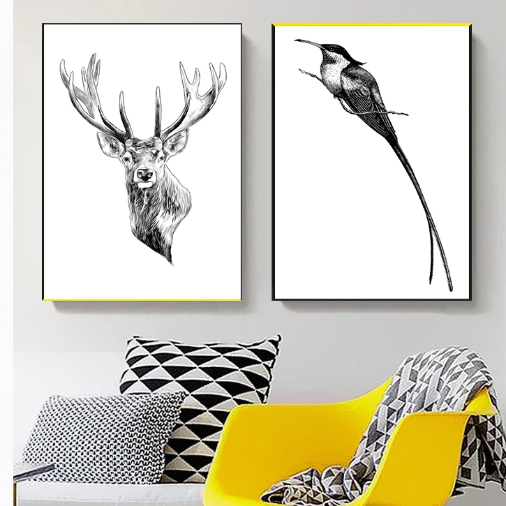 Современный черно-белый милый медвежонок Лесной постер с принтом детская