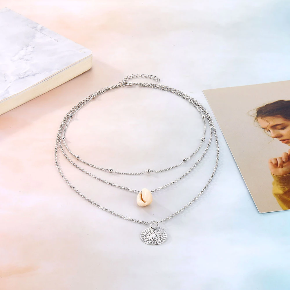 Женское многослойное ожерелье с подвеской в виде ракушки Boho длинное колье