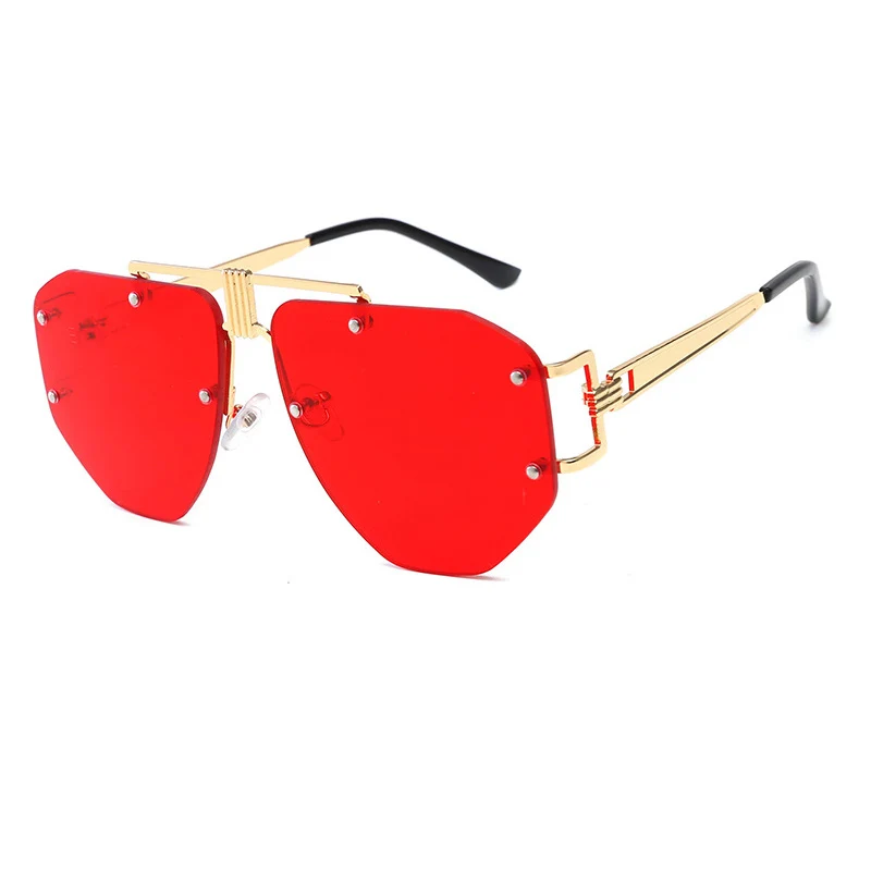 Gold-Red ALOZ MICC негабаритные безрамные солнцезащитные очки для женщин и девушек Роскошные Металлические панк Солнцезащитные очки для мужчин фирменный дизайн UV400 очки Oculos Q67 - Цвет линз: Gold-Red