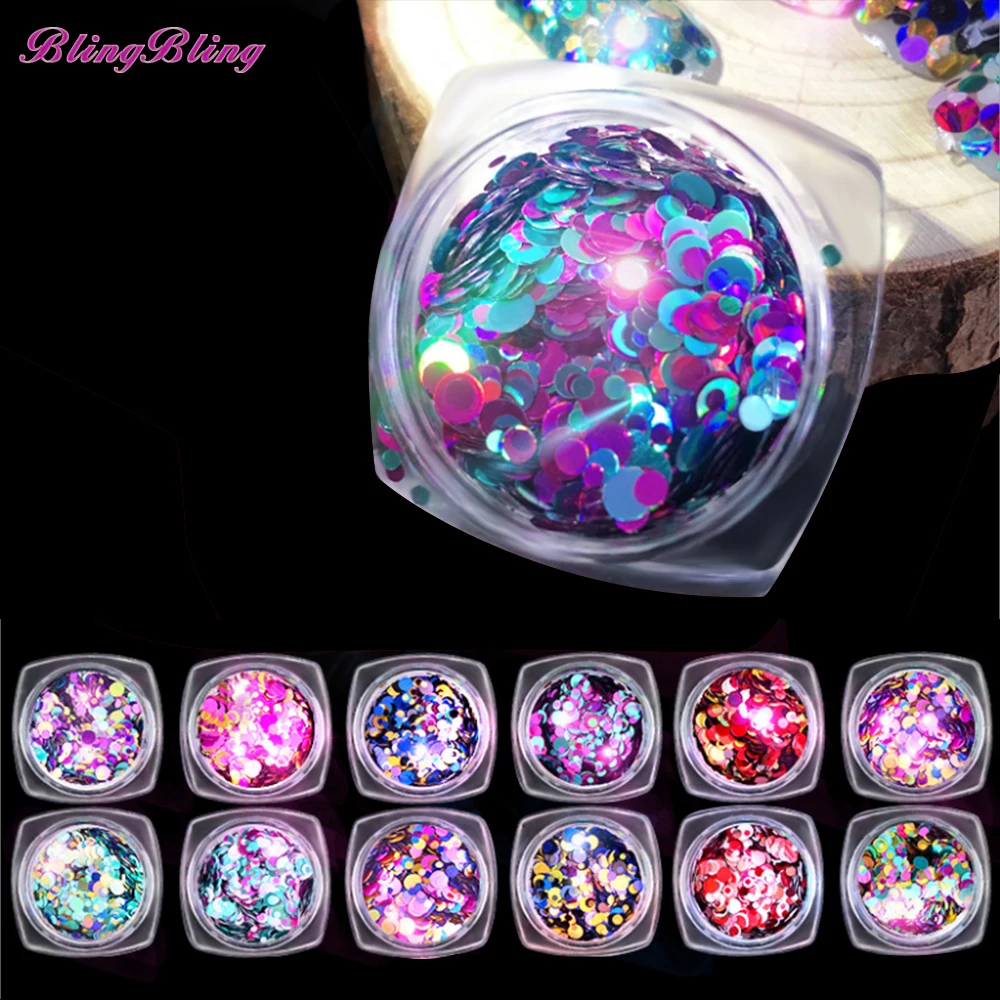 12 Box Красочные Блеск Shimmer лазерной круглой формы ногтей Конфетти украшения