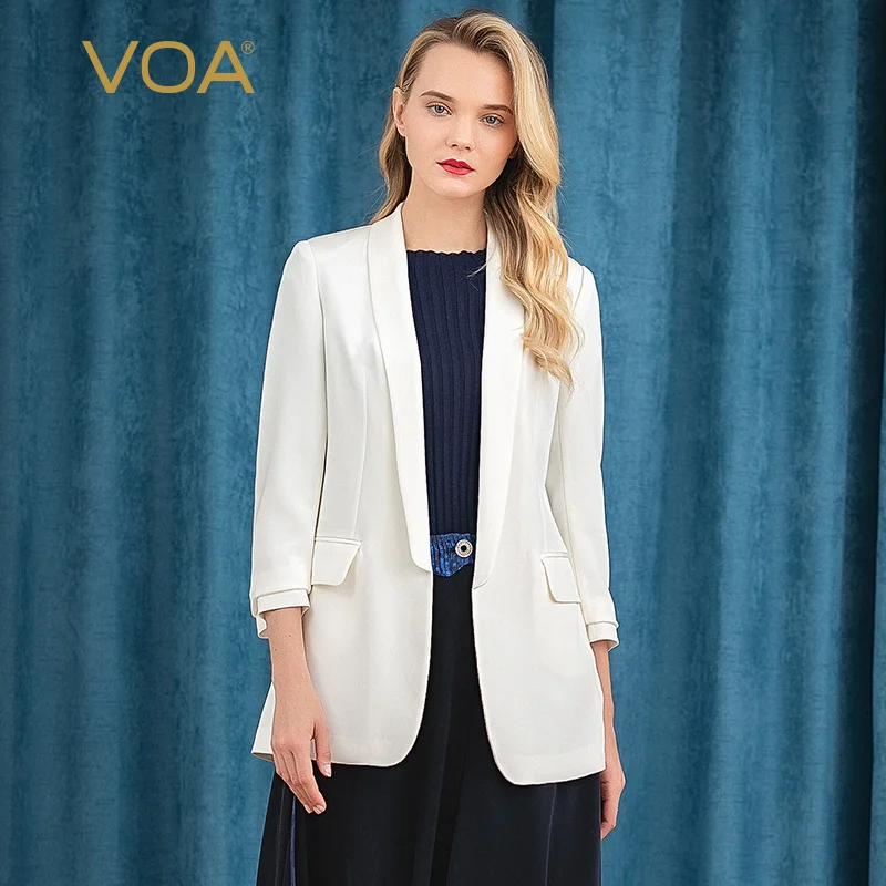Женский костюм VOA W502 из чистого белого шелка с длинным рукавом и отворотом| |