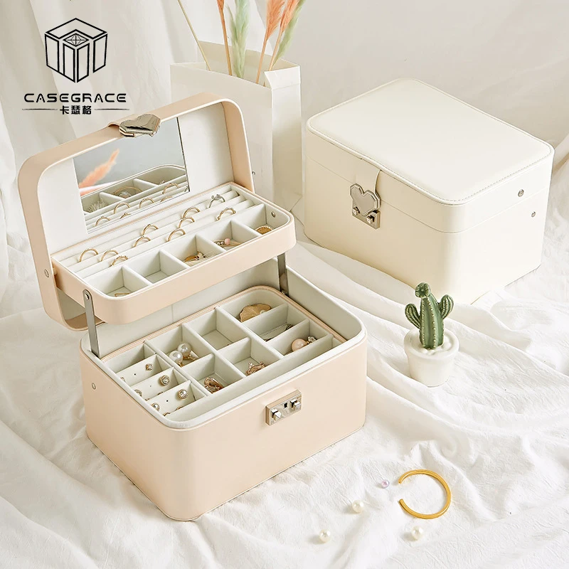 Casegrace большая автоматическая шкатулка с замком Изысканная трехслойная кожаная шкатулка для хранения сережек портативная модная подарочная коробка