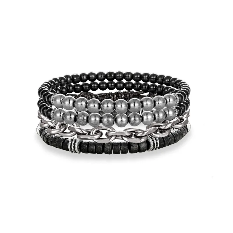 Beads 3 1 комплект, 3 шт., многослойный кожаный браслет с бусинами, женский браслет из нержавеющей стали, цепочка на цепочке, мужские Парные браслеты, Прямая поставка, homme - Окраска металла: Beads 3
