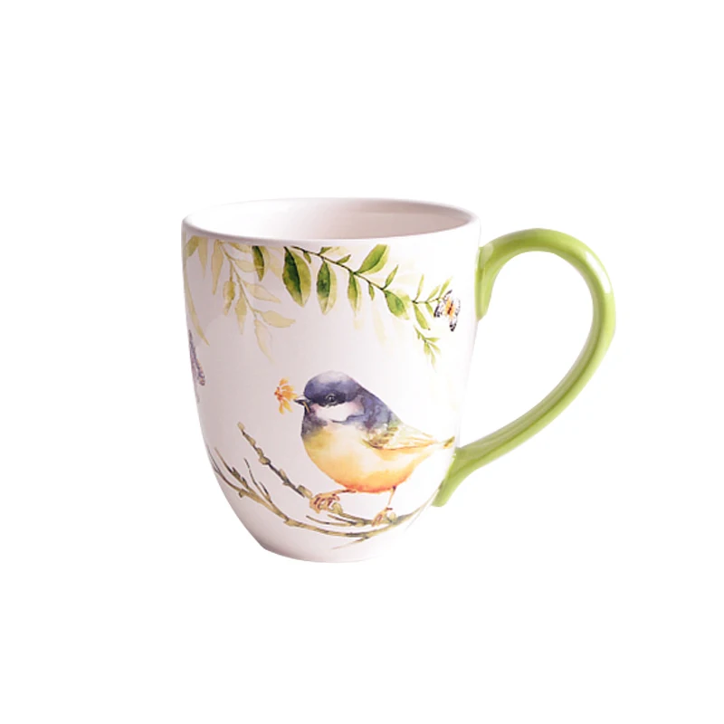 

Large Capacity 800ml Ceramic Flower And Bird Series Mugs Cup Milk Tea Cup Summer Drink Cups