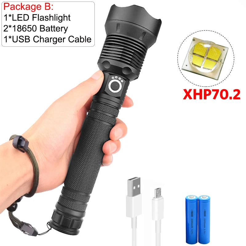 Package B 50000LM светодиодный фонарик XHP70 супер яркий фонарь USB Перезаряжаемый 45 Вт масштабируемый linterna светодиодный водонепроницаемый фонарик для кемпинга - Испускаемый цвет: Package B