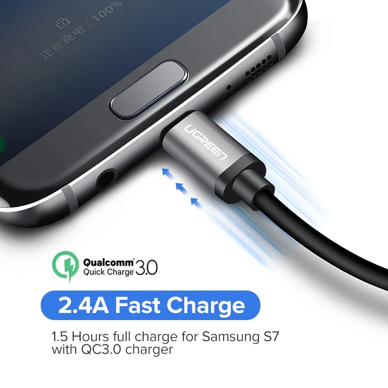 Ugreen 2.4A Micro USB-USB кабель для быстрой зарядки USB кабель для передачи данных для Xiaomi samsung huawei Tablet Android Micro USB шнур зарядного устройства