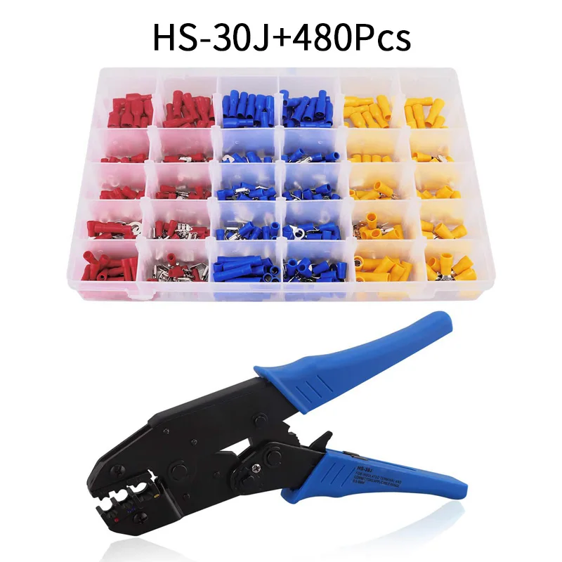HS-30J 480PCS HS-30J терминал клещи для опрессовки храповик клещи инструменты подходящий обжимной набор 0,5-6 мм ручной инструмент - Цвет: HS-30J 480PCS