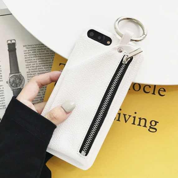 WHITE Bonvan чехол для iphone 8 X Case кожаный Luxury молния сумки кошелек смартфон бампер чехол на айфон X 7 6S 6 8 plus плюс сумка кольцо трудно PC задняя крышка случай защиты чехлы на телефон - Цвет: WHITE