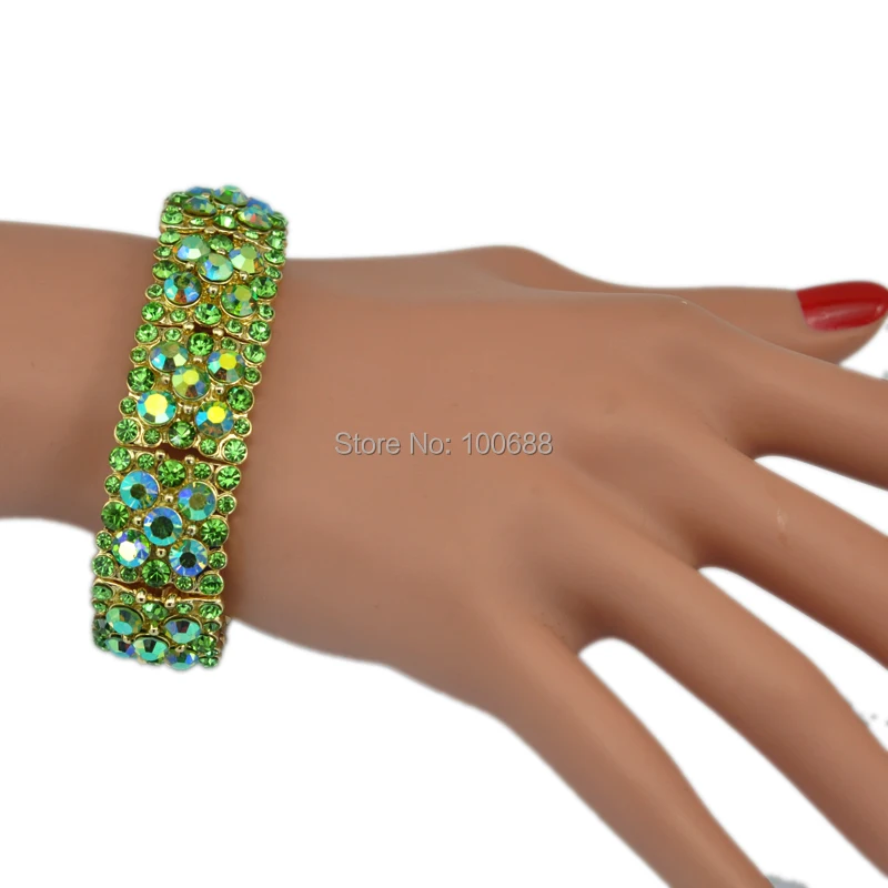 Весна Цвет зеленые Стразы AB Crystal офис леди эластичный браслет|stretch bracelet|bracelet