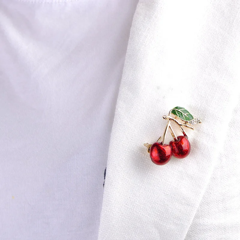 Россия Эмаль Esmalte Красный Двухместный Cherry Броши Для Девочек Детей милые Фрукты