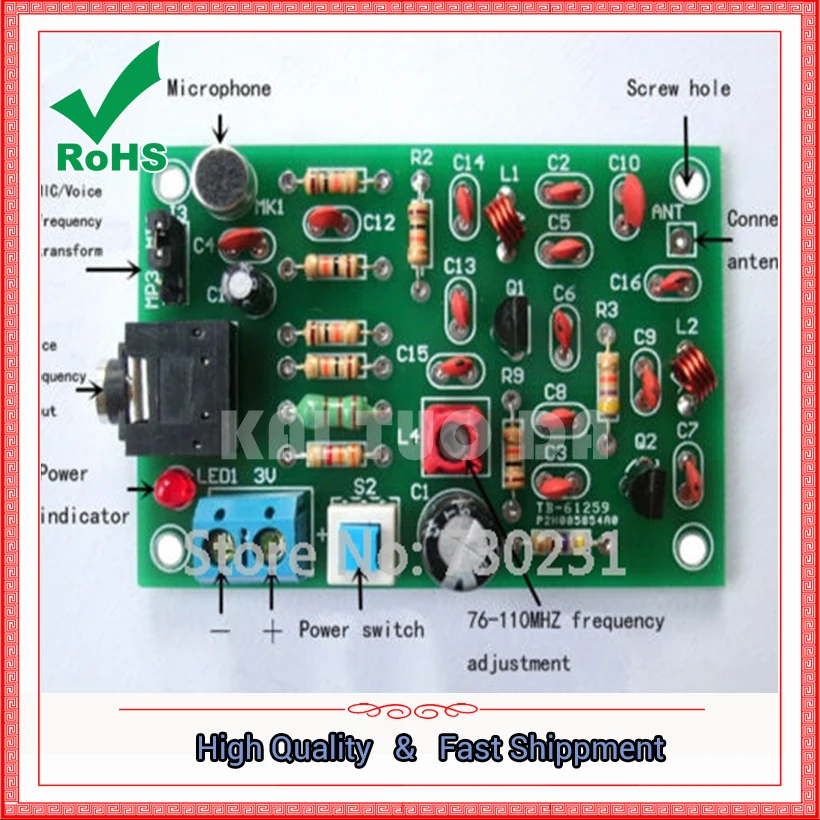 Бесплатная доставка 1 шт. 76-110 МГц FM-радио беспроводной модуль передатчика MP3