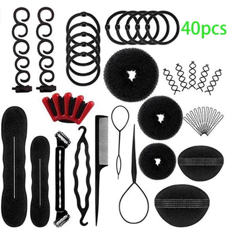 

40Pcs/Set Women DIY Hair Styling Accessories Kit Magic Donut Bun Maker Hairpins Ties Fast Twist Modelling Hairdress Braid Tools