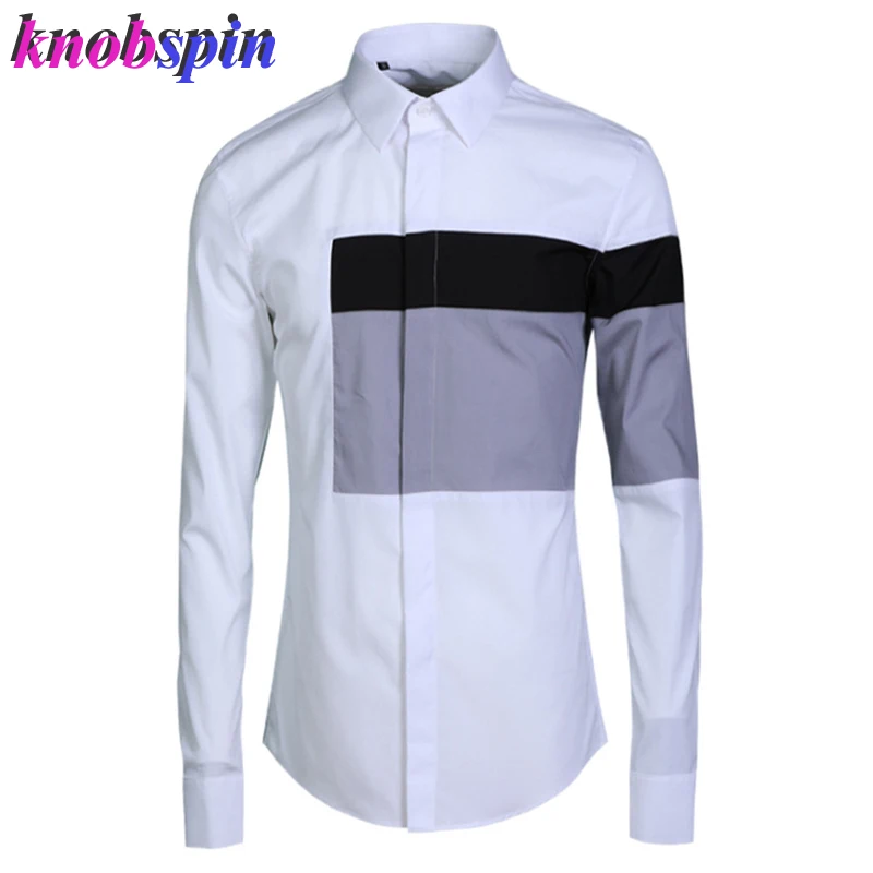 Brand Business male Dress Shirt 2019 Classic Black Gray White matching Slim Cotton clothing Long sleeve Casual Camisa masculina