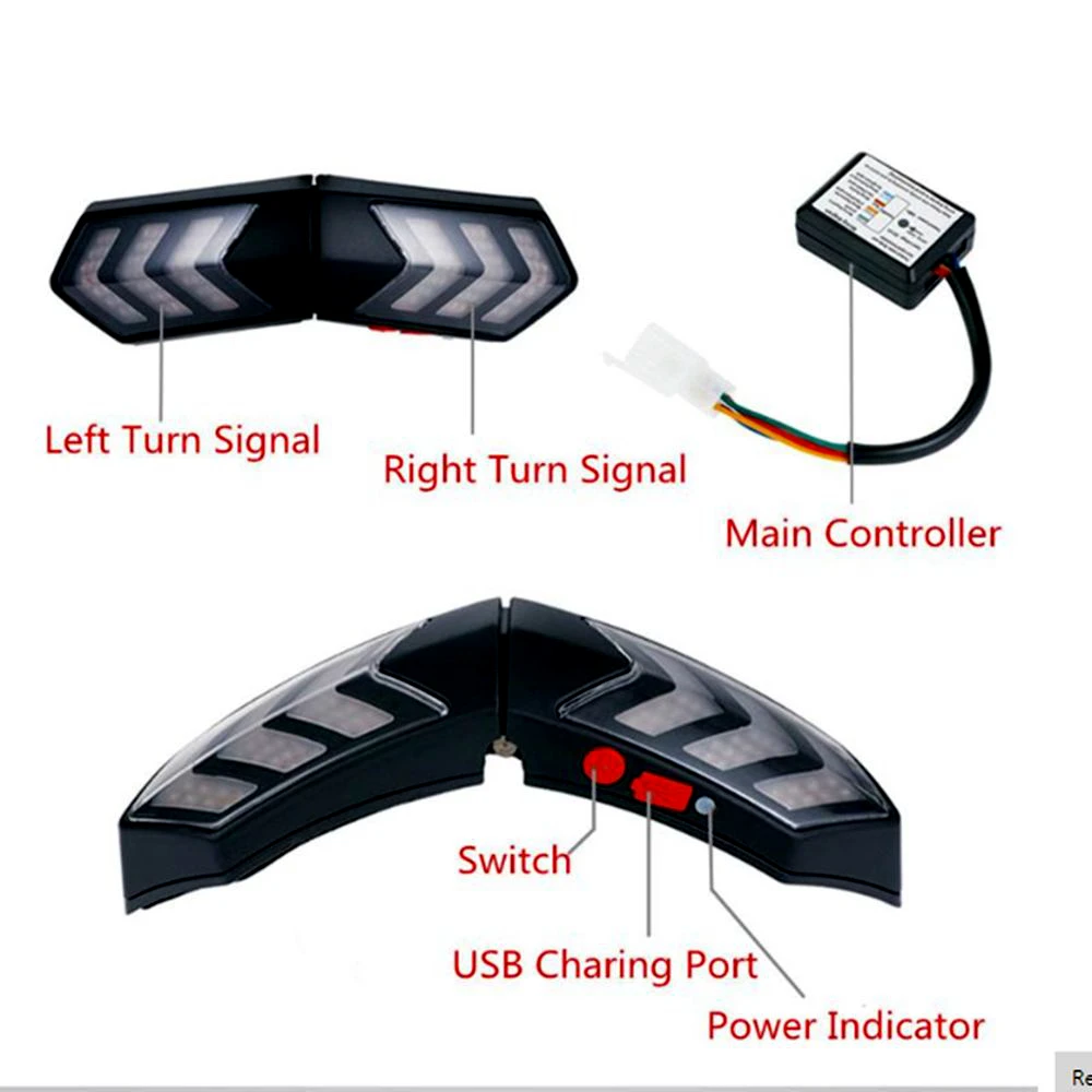 12V Wireless Motorcycle LED Smart Brake Light Turn Signal Indicators For Universal Helmet |