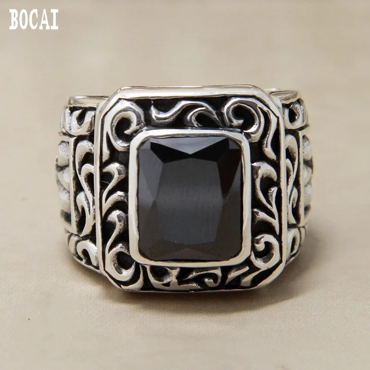Мужское кольцо в стиле ретро серебряное 925 пробы одно квадратное черное из