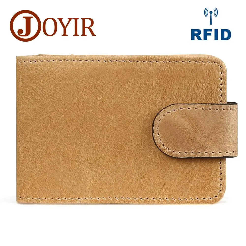 Brown Joyir из натуральной кожи ID/кредитный держатель для карт с застежкой высокого качества для мужчин средней емкости держатель для кредитных карт для мужчин сумка Rfid - Цвет: Brown