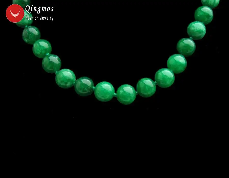 Qingmos модные натуральные нефриты ожерелье для женщин с 6 мм круглые темно-зеленые