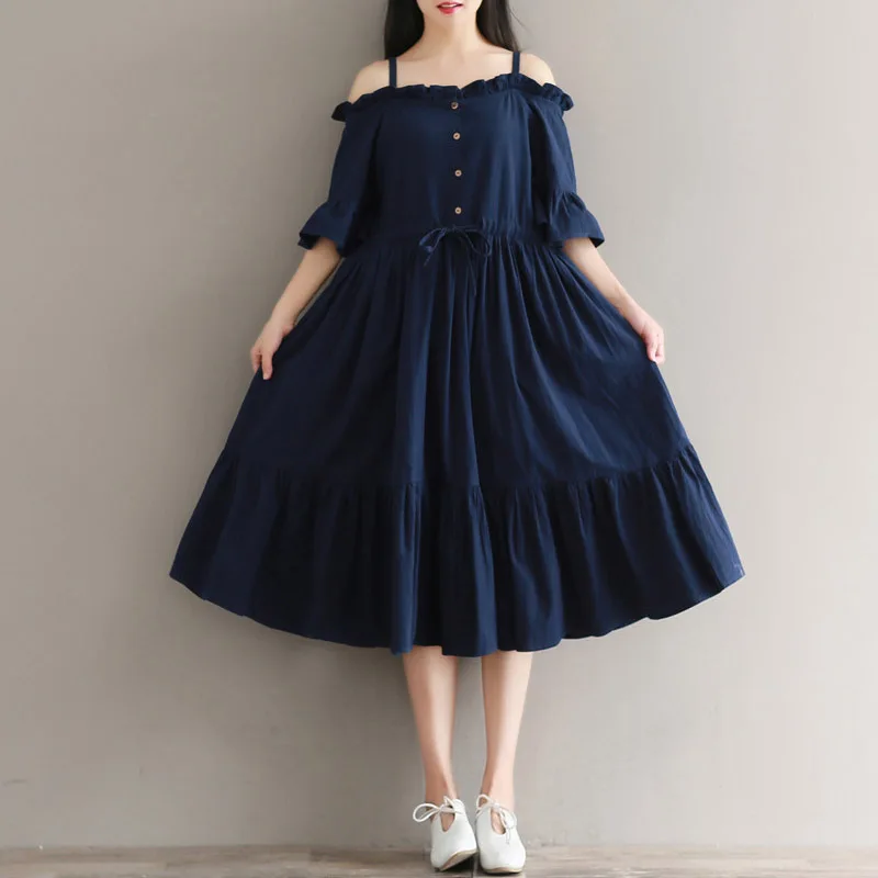 

Nefeilike Summer Solid Off Shoulder Dress Slash Neck Mori Girl Butterfly Sleeve High Waist Pleated Ruffled Hem Women Dress