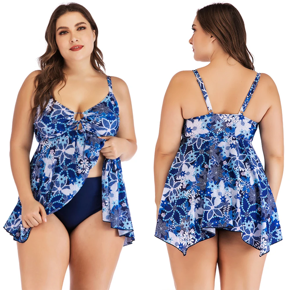 Женский купальник бикини из двух частей танкини для купания размера плюс