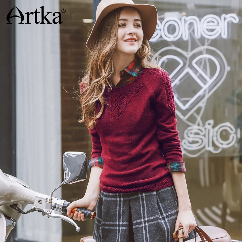 ARTKA осенне-зимний винтажный Универсальный элегантный повседневный вязаный пуловер, свитер YB13063Q