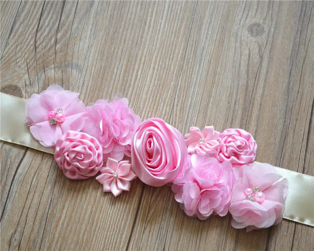 Свадебное фото для беременных женщин розовый пояс Цветочный Пояс невеста