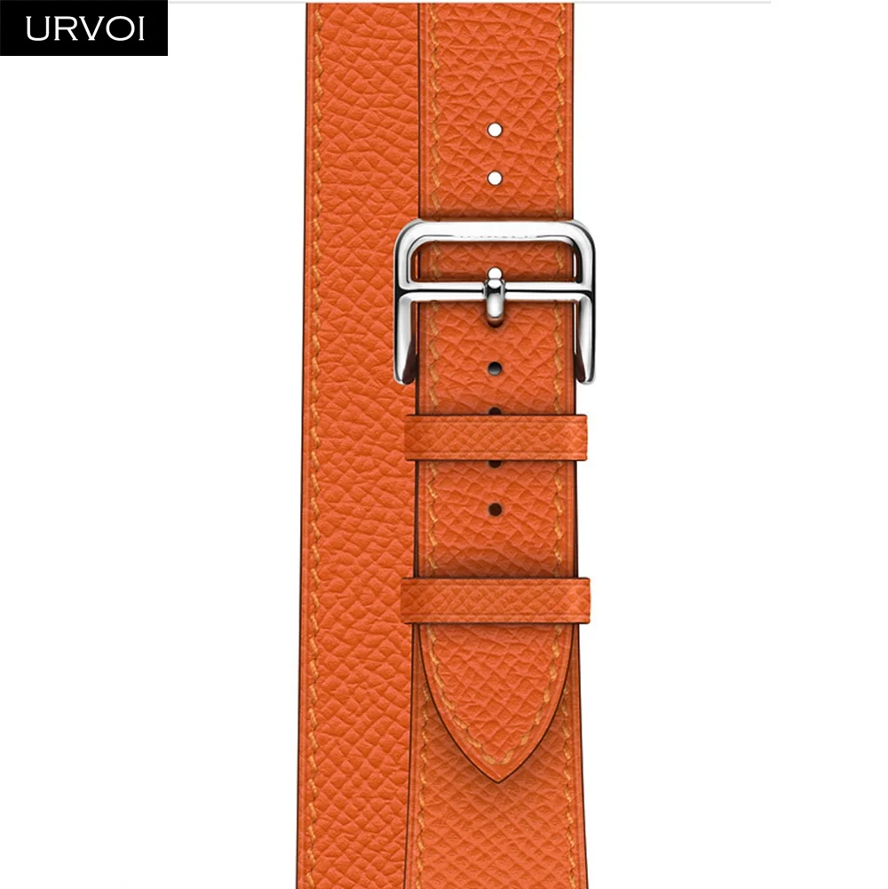 Orange URVOI двойной тур группа для Apple Watch series 5 4 3 2 1 ремешок для iwatch сверхдлинный ремень высокого качества из натуральной кожи петлевой - Цвет ремешка: Orange