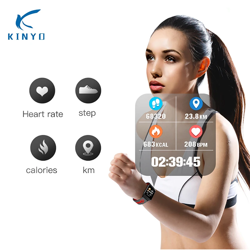 KINYO Smartband Heart Rate Sleep Monitor Bracelet Waterproof Bluetooth smartwatch sports tracking app GPS tracker pk mi band 3 4 |